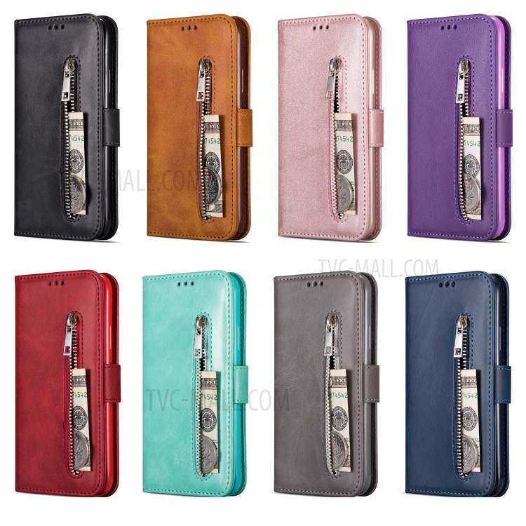 Zipper Pocket Wallet Stand Flip Leather Phone Casing with Strap for Huawei P40 - Black-9