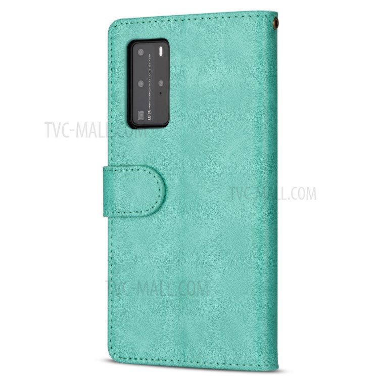 Zipper Pocket Wallet Stand Flip Leather Phone Casing with Strap for Huawei P40 - Green-3