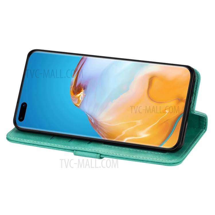 Zipper Pocket Wallet Stand Flip Leather Phone Casing with Strap for Huawei P40 - Green-5