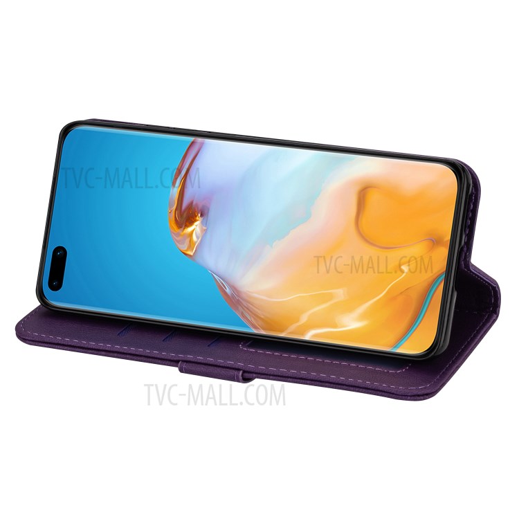 Zipper Pocket Wallet Stand Flip Leather Phone Casing with Strap for Huawei P40 - Purple-5