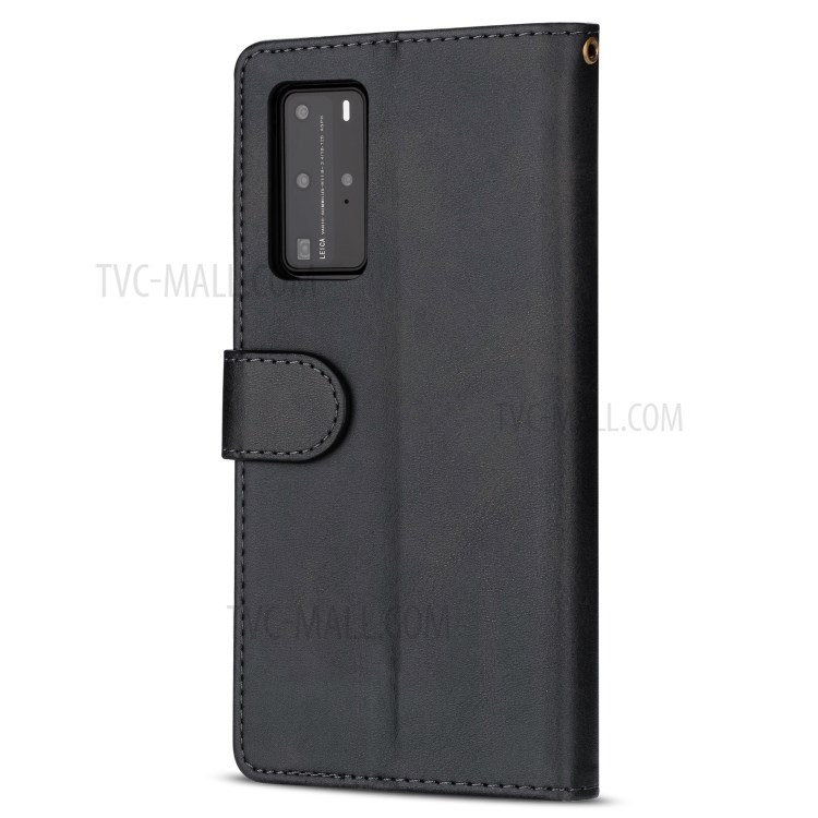 Zipper Pocket Wallet Stand Flip Leather Phone Shell with Strap for Huawei P40 Pro - Black-3