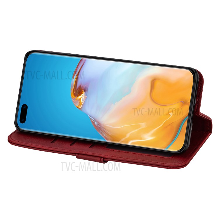 Zipper Pocket Wallet Stand Flip Leather Phone Shell with Strap for Huawei P40 Pro - Red-5