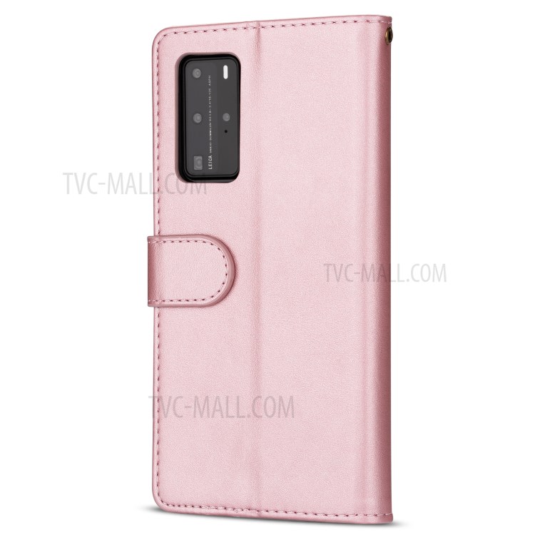 Zipper Pocket Wallet Stand Flip Leather Phone Shell with Strap for Huawei P40 Pro - Rose Gold-3