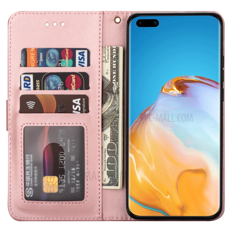 Zipper Pocket Wallet Stand Flip Leather Phone Shell with Strap for Huawei P40 Pro - Rose Gold-4