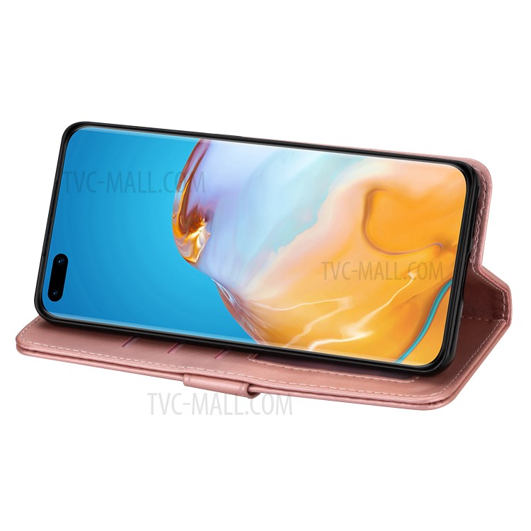 Zipper Pocket Wallet Stand Flip Leather Phone Shell with Strap for Huawei P40 Pro - Rose Gold-5