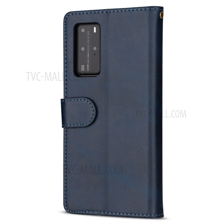 Zipper Pocket Wallet Stand Flip Leather Phone Shell with Strap for Huawei P40 Pro - Blue-3