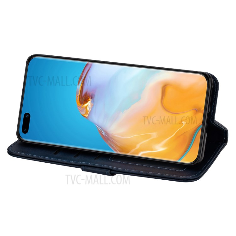 Zipper Pocket Wallet Stand Flip Leather Phone Shell with Strap for Huawei P40 Pro - Blue-5