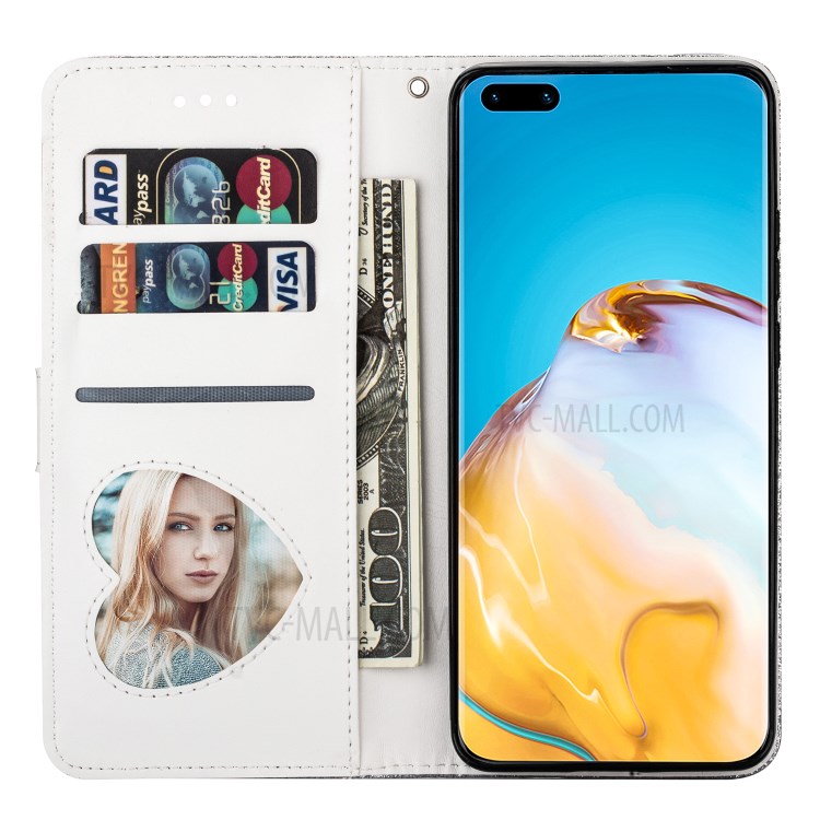 Glitter Powder Zippered Stand Leather Wallet Case with Strap for Huawei P40 - Silver-6