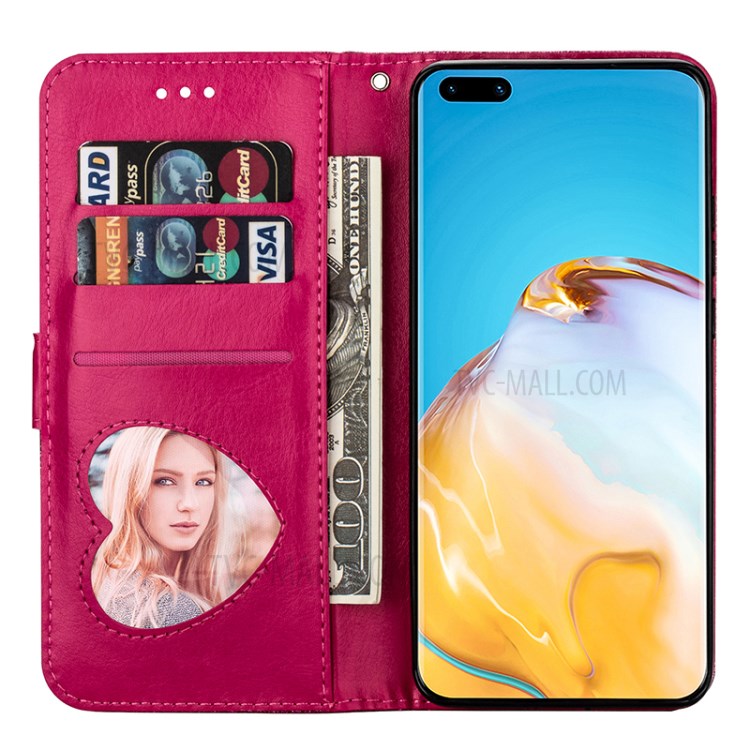 Glitter Powder Zippered Stand Leather Wallet Case with Strap for Huawei P40 - Rose-6
