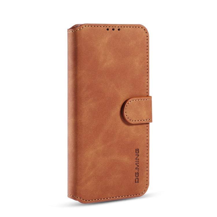 DG.MING Retro Style Wallet Leather Stand Case for Huawei P40 - Brown-2