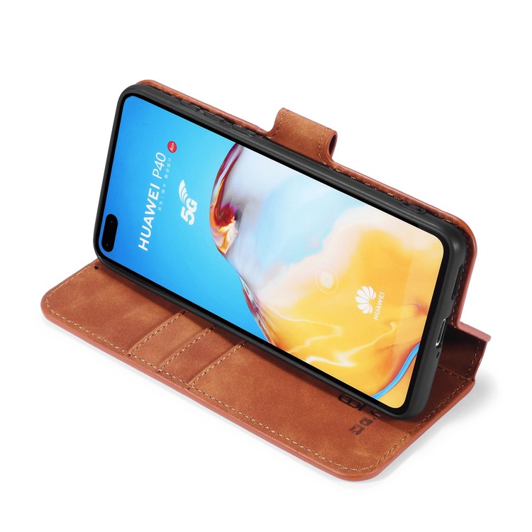 DG.MING Retro Style Wallet Leather Stand Case for Huawei P40 - Brown-5