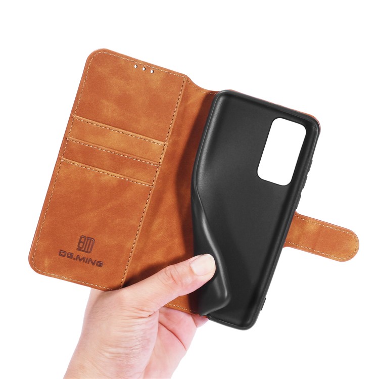 DG.MING Retro Style Wallet Leather Stand Case for Huawei P40 - Brown-7