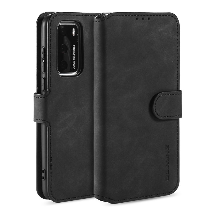 DG.MING Retro Style Wallet Leather Stand Case for Huawei P40 - Black-1