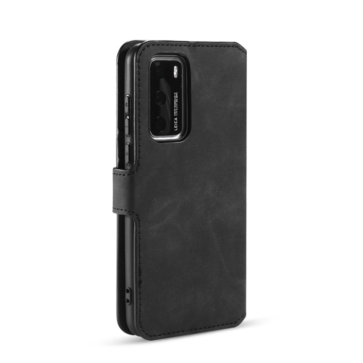 DG.MING Retro Style Wallet Leather Stand Case for Huawei P40 - Black-3