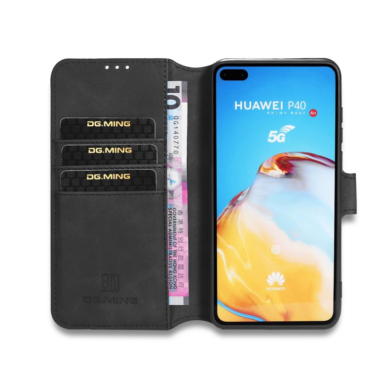 DG.MING Retro Style Wallet Leather Stand Case for Huawei P40 - Black-4