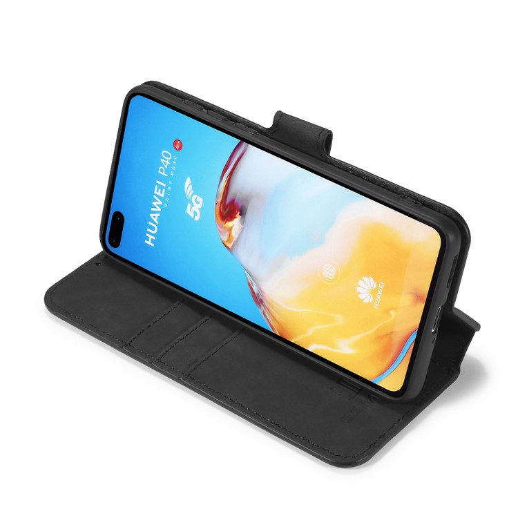 DG.MING Retro Style Wallet Leather Stand Case for Huawei P40 - Black-5