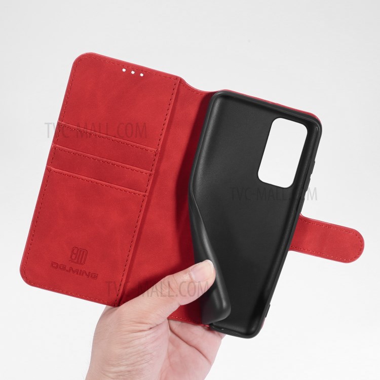 DG.MING Retro Style Wallet Leather Stand Case for Huawei P40 - Red-7
