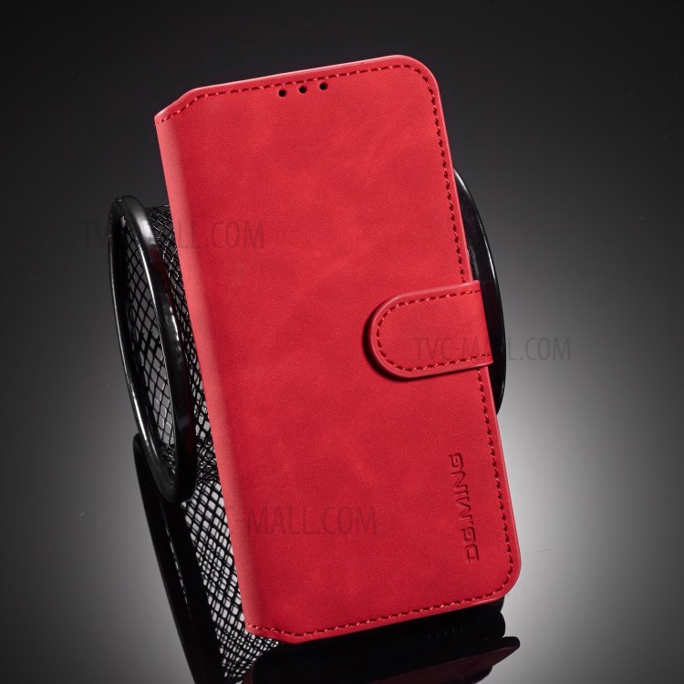 DG.MING Retro Style Wallet Leather Stand Case for Huawei P40 - Red-8