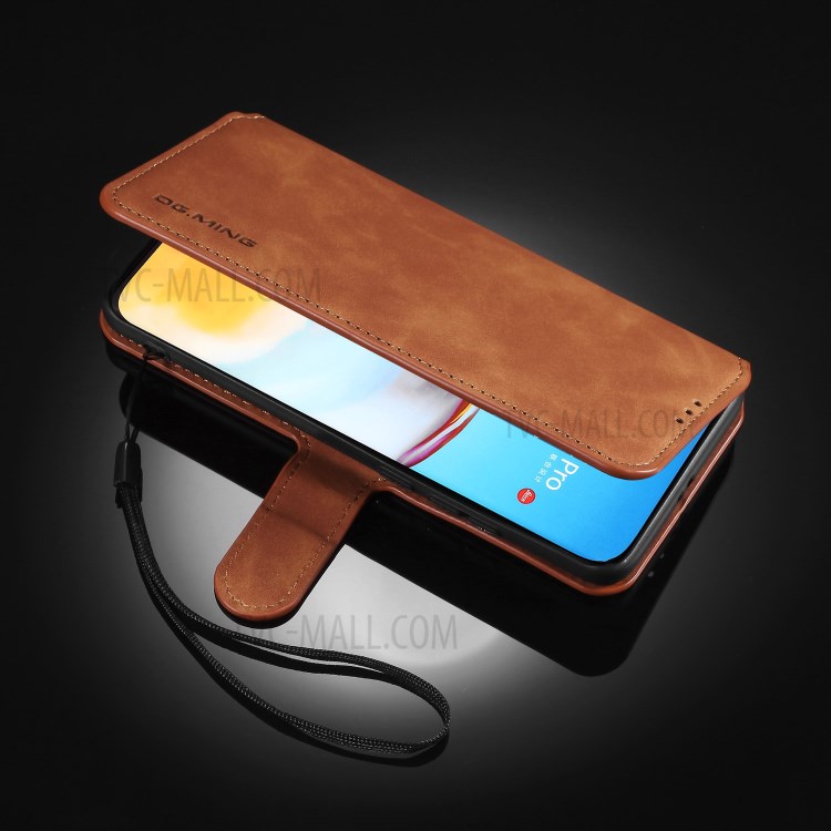 DG.MING Retro Style Leather Wallet Stand Phone Shell for Huawei P40 Pro - Brown-14