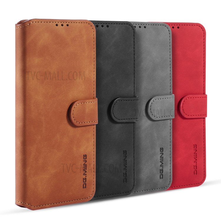 DG.MING Retro Style Leather Wallet Stand Phone Shell for Huawei P40 Pro - Brown-15