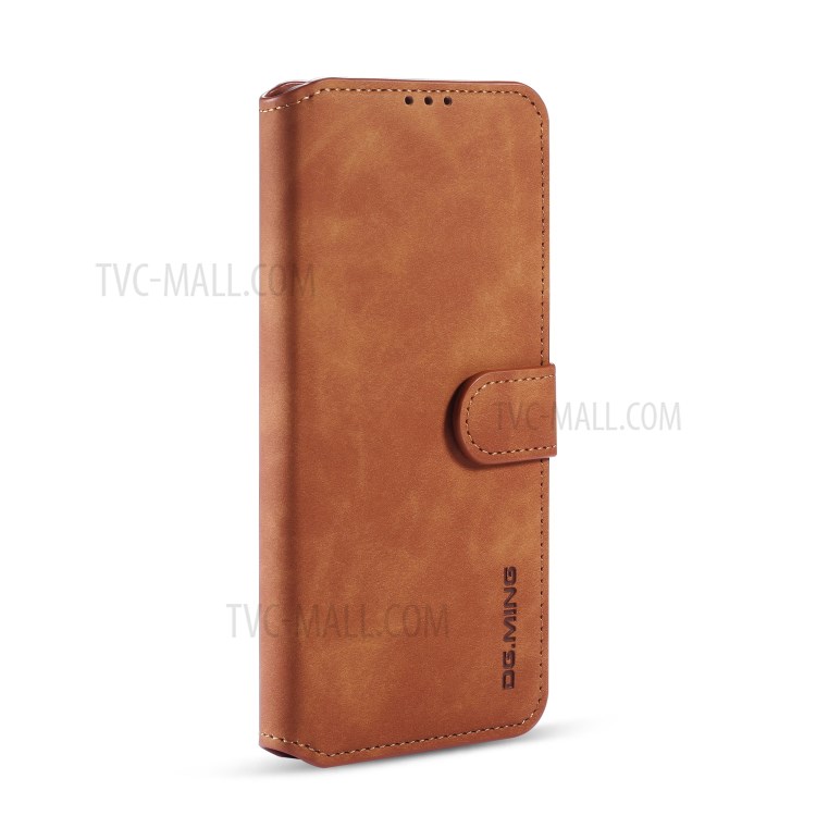 DG.MING Retro Style Leather Wallet Stand Phone Shell for Huawei P40 Pro - Brown-2