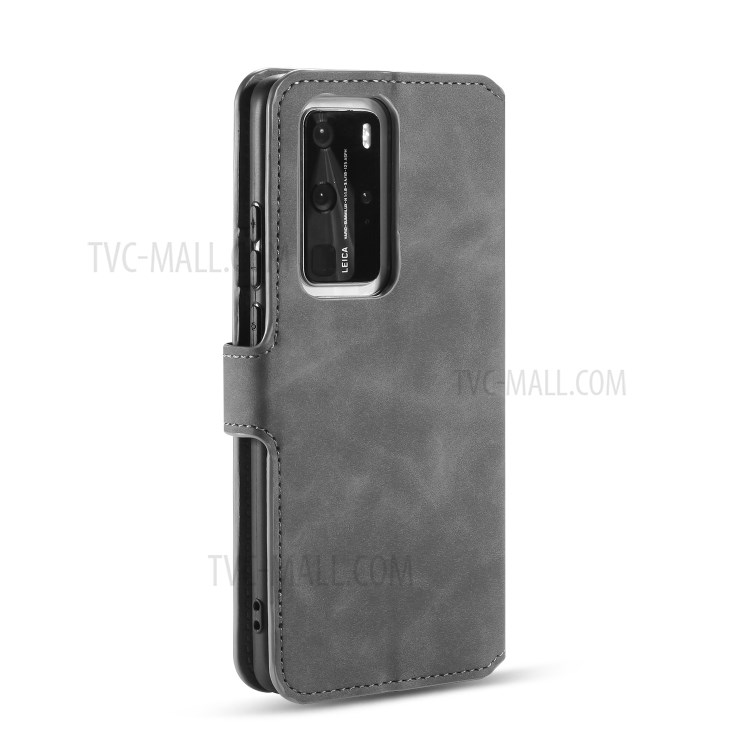 DG.MING Retro Style Leather Wallet Stand Phone Shell for Huawei P40 Pro - Grey-3