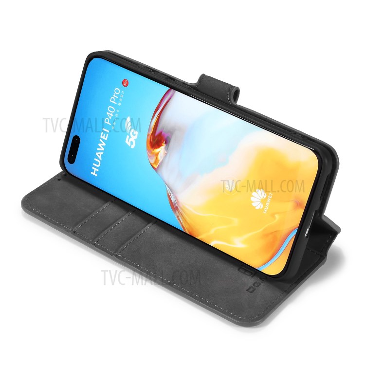 DG.MING Retro Style Leather Wallet Stand Phone Shell for Huawei P40 Pro - Grey-5
