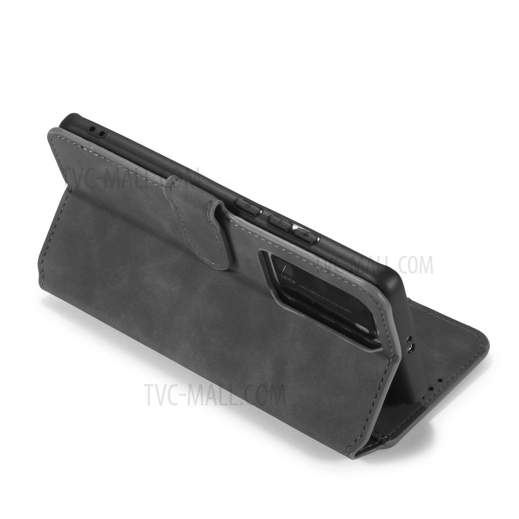 DG.MING Retro Style Leather Wallet Stand Phone Shell for Huawei P40 Pro - Grey-6