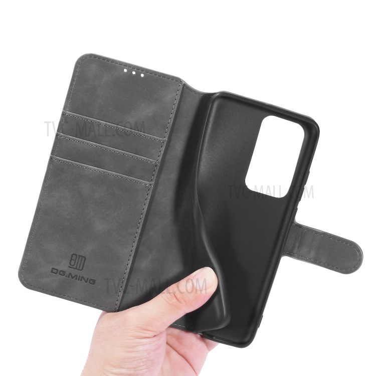 DG.MING Retro Style Leather Wallet Stand Phone Shell for Huawei P40 Pro - Grey-7