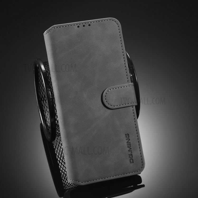 DG.MING Retro Style Leather Wallet Stand Phone Shell for Huawei P40 Pro - Grey-8