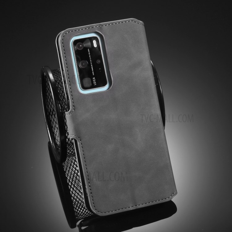 DG.MING Retro Style Leather Wallet Stand Phone Shell for Huawei P40 Pro - Grey-9