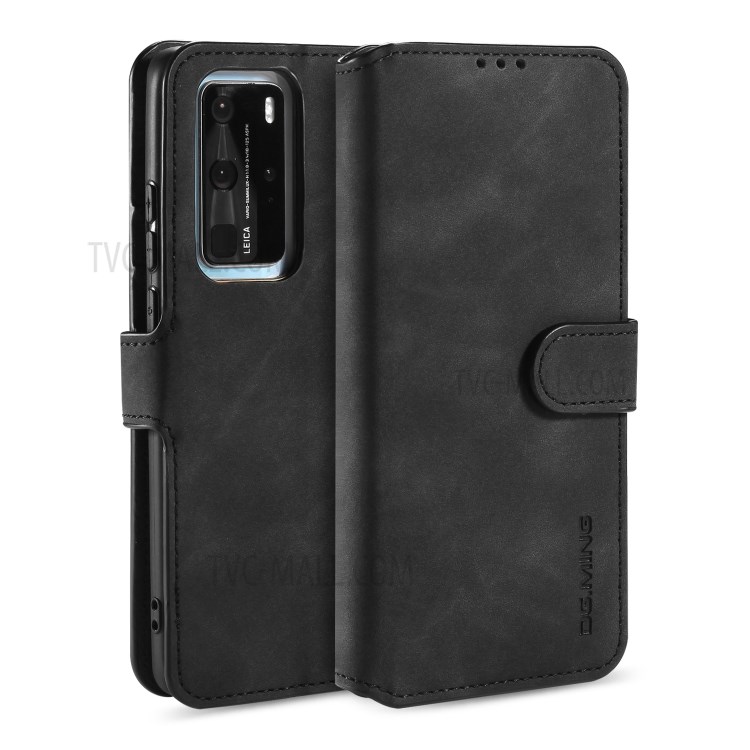 DG.MING Retro Style Leather Wallet Stand Phone Shell for Huawei P40 Pro - Black-1