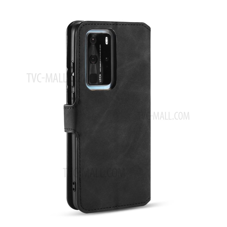 DG.MING Retro Style Leather Wallet Stand Phone Shell for Huawei P40 Pro - Black-3