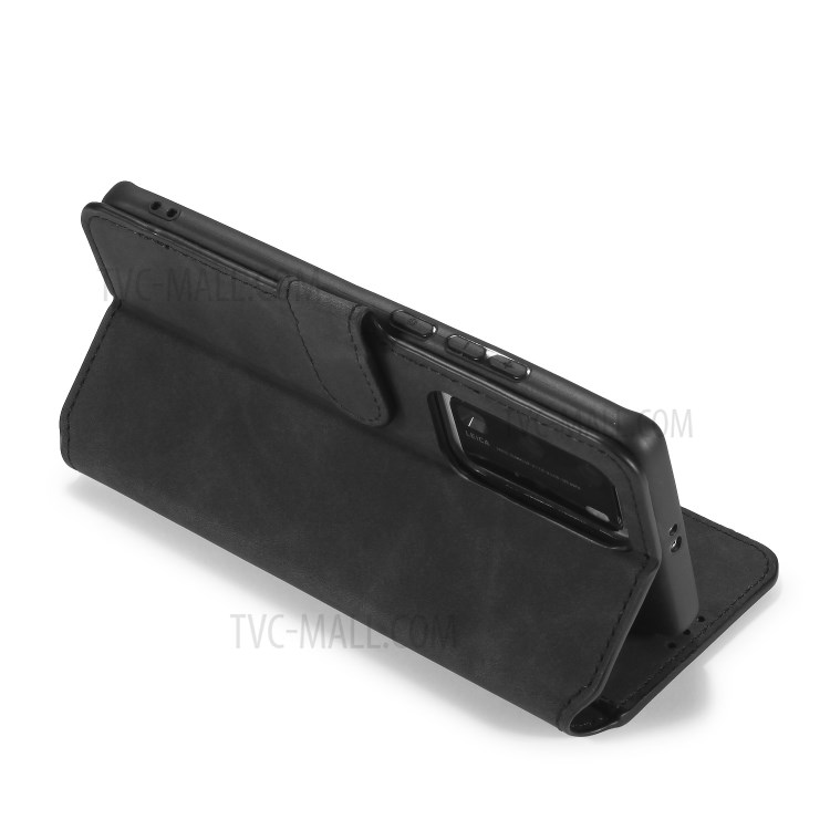 DG.MING Retro Style Leather Wallet Stand Phone Shell for Huawei P40 Pro - Black-6