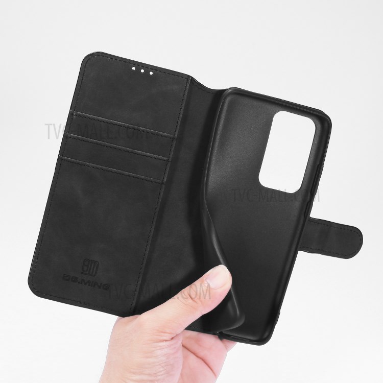 DG.MING Retro Style Leather Wallet Stand Phone Shell for Huawei P40 Pro - Black-7