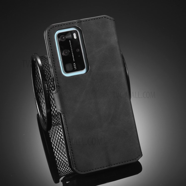 DG.MING Retro Style Leather Wallet Stand Phone Shell for Huawei P40 Pro - Black-9