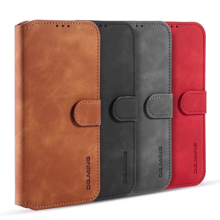 DG.MING Retro Style Wallet Leather Stand Case for Huawei P40 Lite/Nova 7i/Nova 6 SE - Brown-15