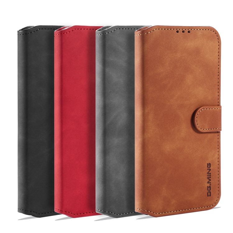 DG.MING Retro Style Wallet Leather Stand Case for Huawei P40 Lite/Nova 7i/Nova 6 SE - Brown-16