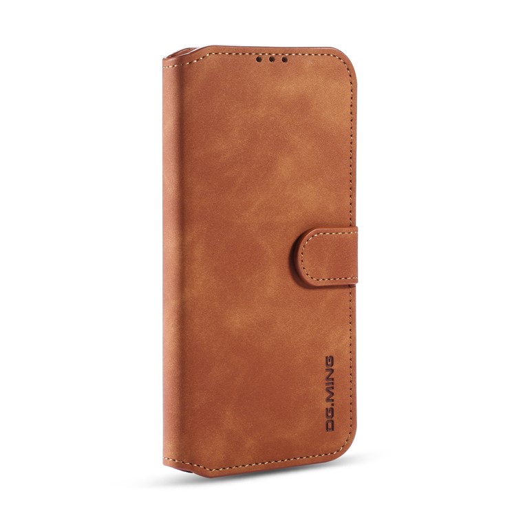 DG.MING Retro Style Wallet Leather Stand Case for Huawei P40 Lite/Nova 7i/Nova 6 SE - Brown-2