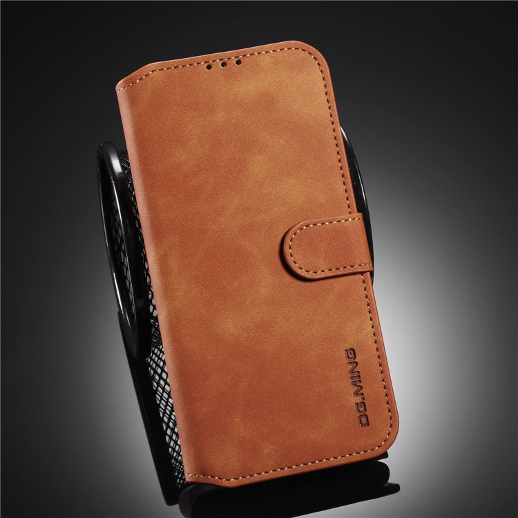 DG.MING Retro Style Wallet Leather Stand Case for Huawei P40 Lite/Nova 7i/Nova 6 SE - Brown-8