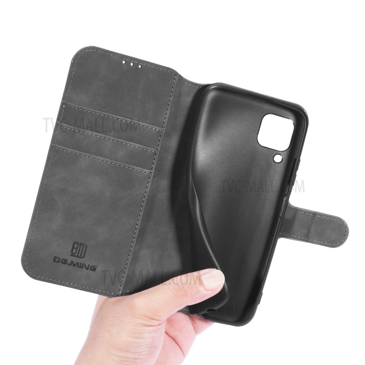 DG.MING Retro Style Wallet Leather Stand Case for Huawei P40 Lite/Nova 7i/Nova 6 SE - Grey-7