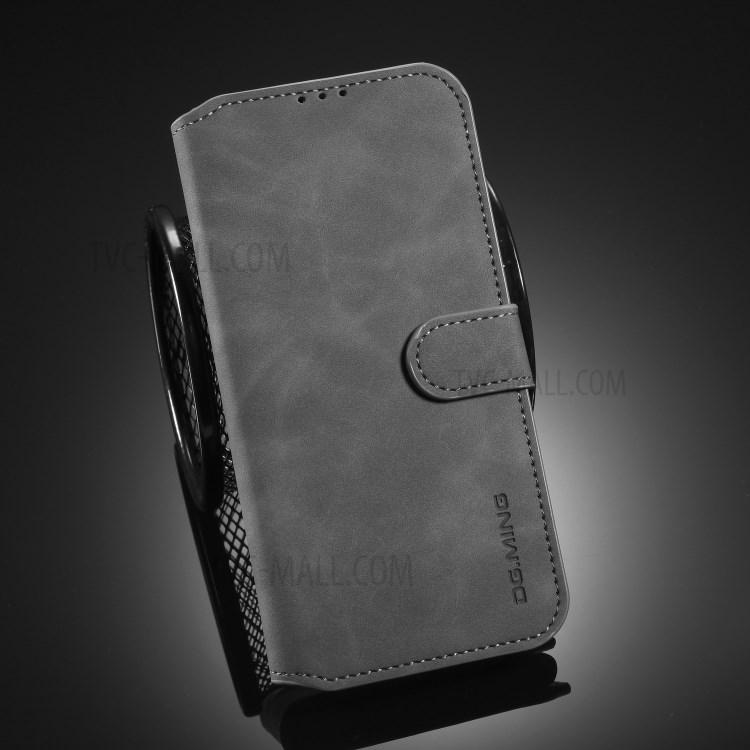 DG.MING Retro Style Wallet Leather Stand Case for Huawei P40 Lite/Nova 7i/Nova 6 SE - Grey-8