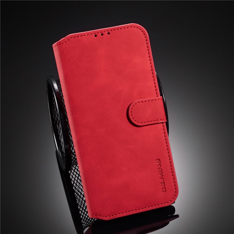 DG.MING Retro Style Wallet Leather Stand Case for Huawei P40 Lite/Nova 7i/Nova 6 SE - Red-8