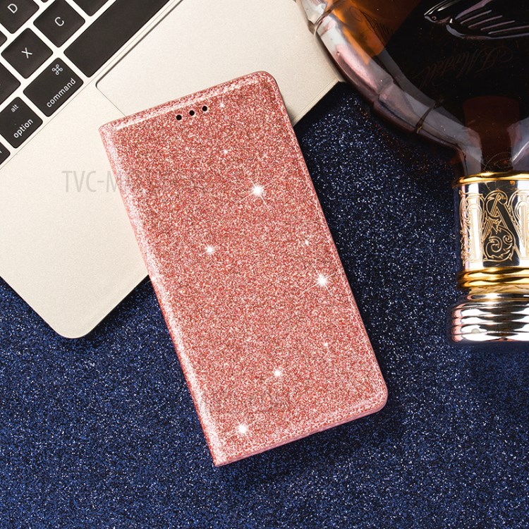 Flash Powder Auto-absorbed Leather Casing Stand Shell for Huawei P40 - Rose Gold-7