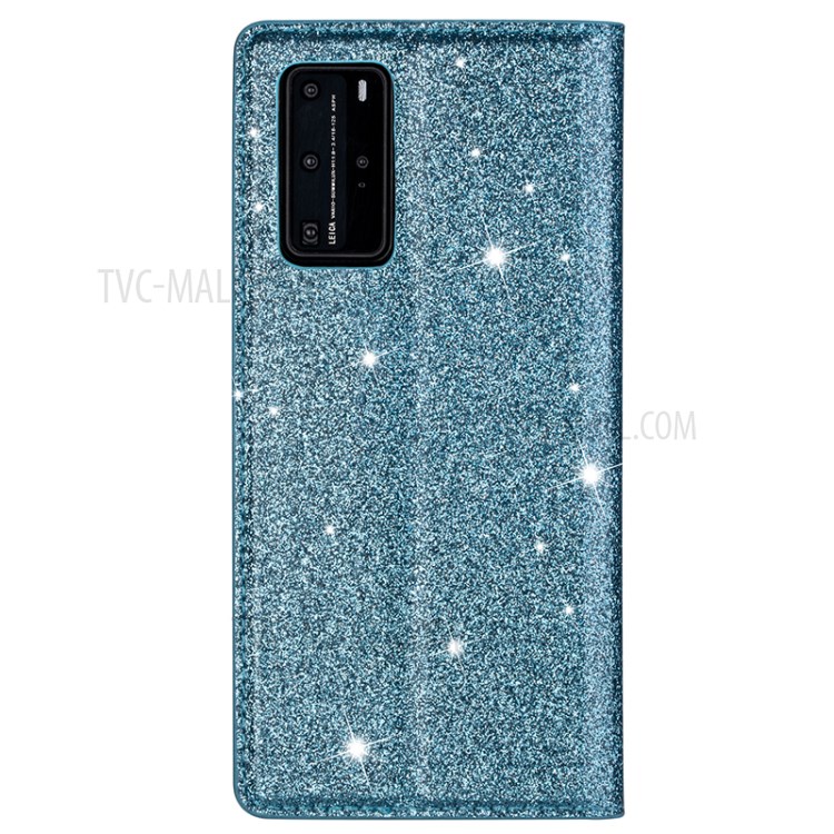 Flash Powder Auto-absorbed Leather Casing Stand Shell for Huawei P40 - Sky Blue-2