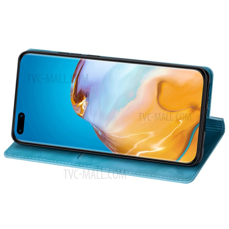 Flash Powder Auto-absorbed Leather Casing Stand Shell for Huawei P40 - Sky Blue-3