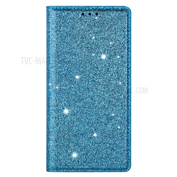 Flash Powder Auto-absorbed Leather Casing Stand Shell for Huawei P40 - Sky Blue-5