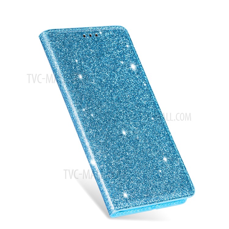 Flash Powder Auto-absorbed Leather Casing Stand Shell for Huawei P40 - Sky Blue-6