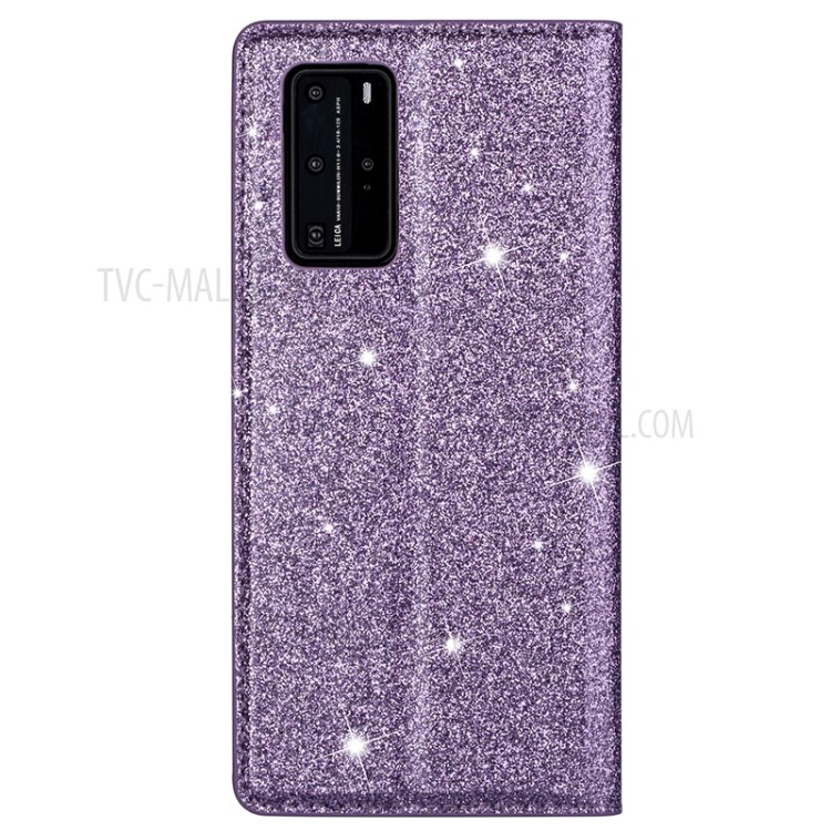 Flash Powder Auto-absorbed Leather Casing Stand Shell for Huawei P40 - Purple-2