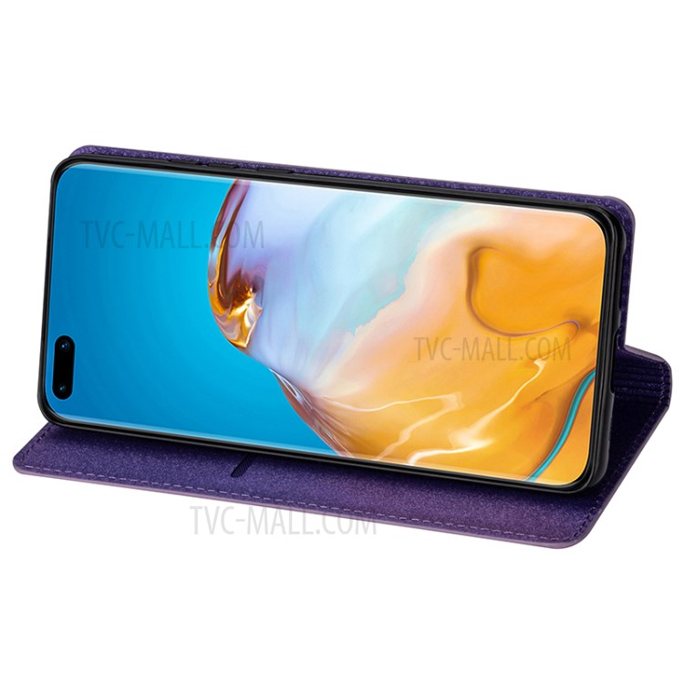 Flash Powder Auto-absorbed Leather Casing Stand Shell for Huawei P40 - Purple-3